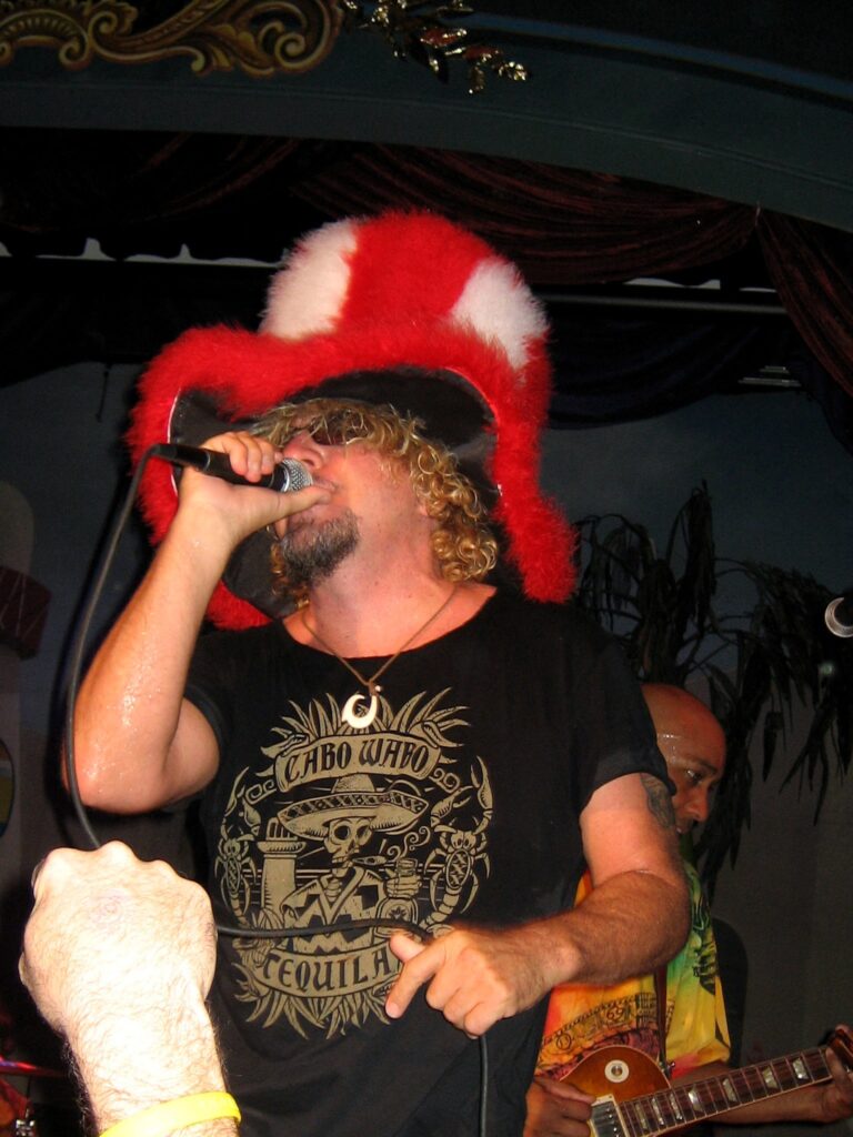 Sammy Hagar wearing a fuzzy hat