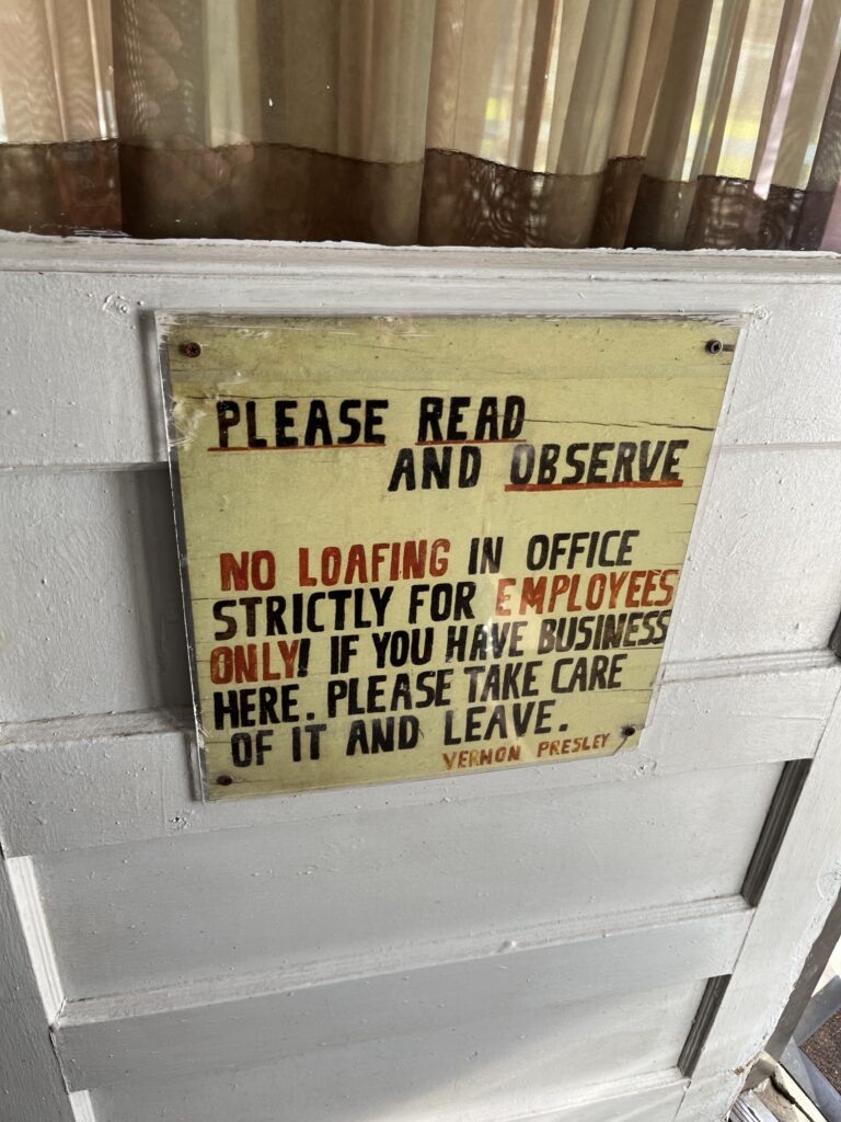 Sign outside Vernon Presley's office