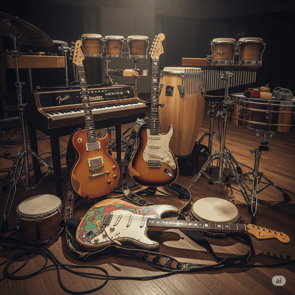AI generated imaged of various rock and roll instruments