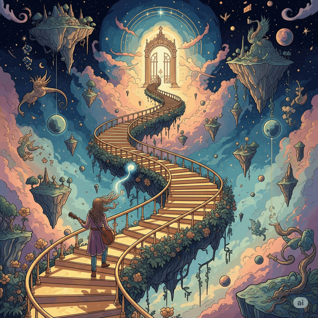Surreal illustration of a stairway to heaven