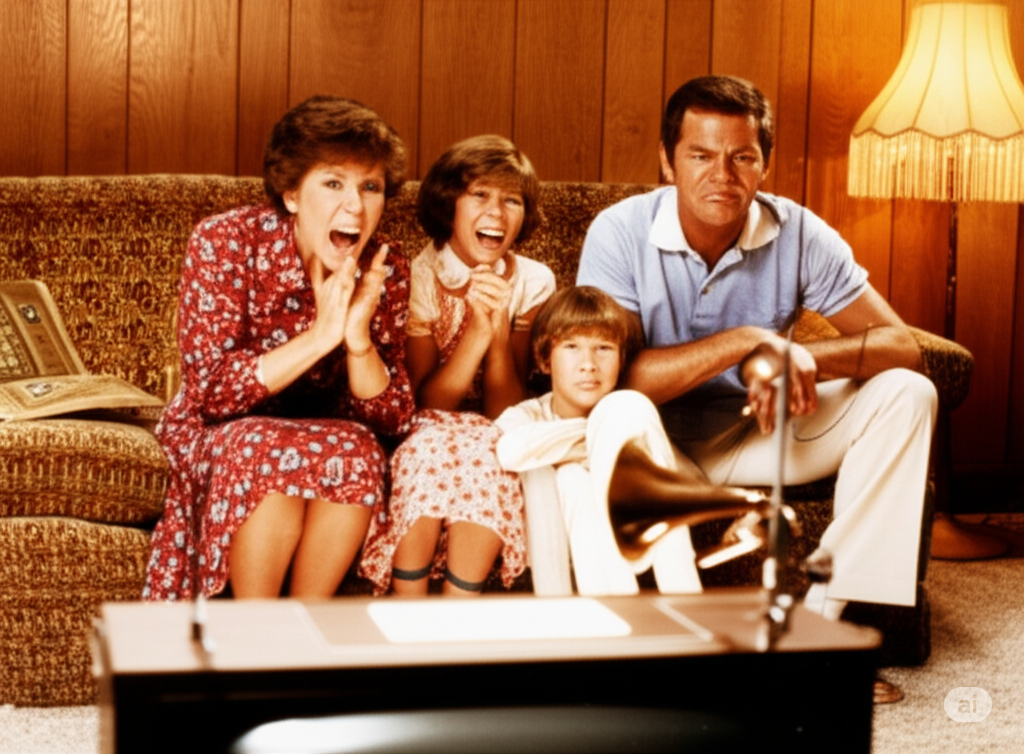 Family Enjoys watching tv in the 80's