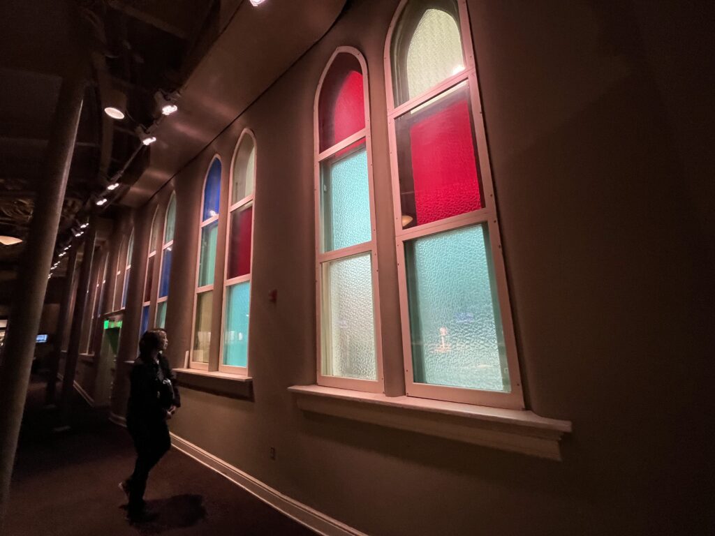 The famous stained glass at the Ryman Auditorium