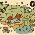 AI generated image of USA map with some venues highlighted