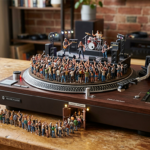 Turntable has tiny people on it and many lined up